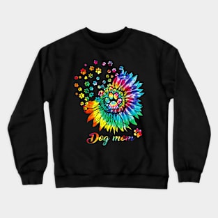 Dog Mom Spiral Dog Paws Prints Tie Dye, Hippie Dog Crewneck Sweatshirt